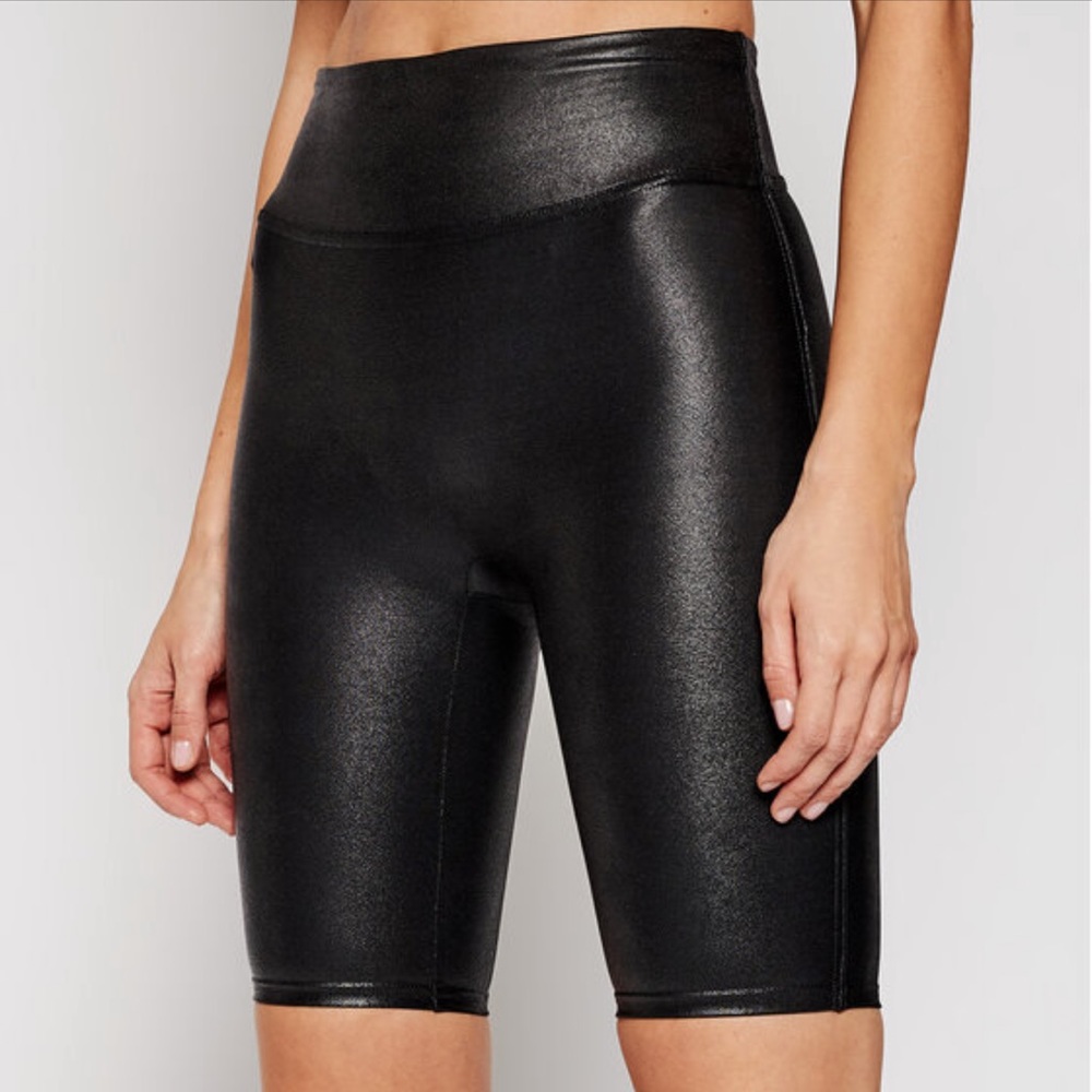 Spank faux leather look biker shorts